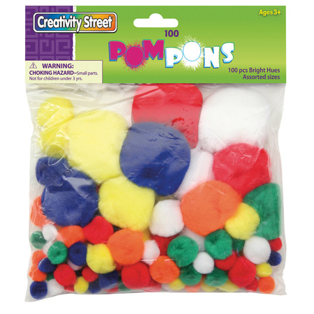 Creativity Street Pom Pons, Bright Hues, Assorted Sizes, 100 Count, PK6 PAC8121-01